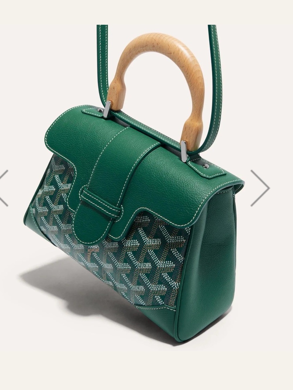 Goyard Saigon Mini Souple Green Leather Top-Handle  with Wood Accent Crossbody
